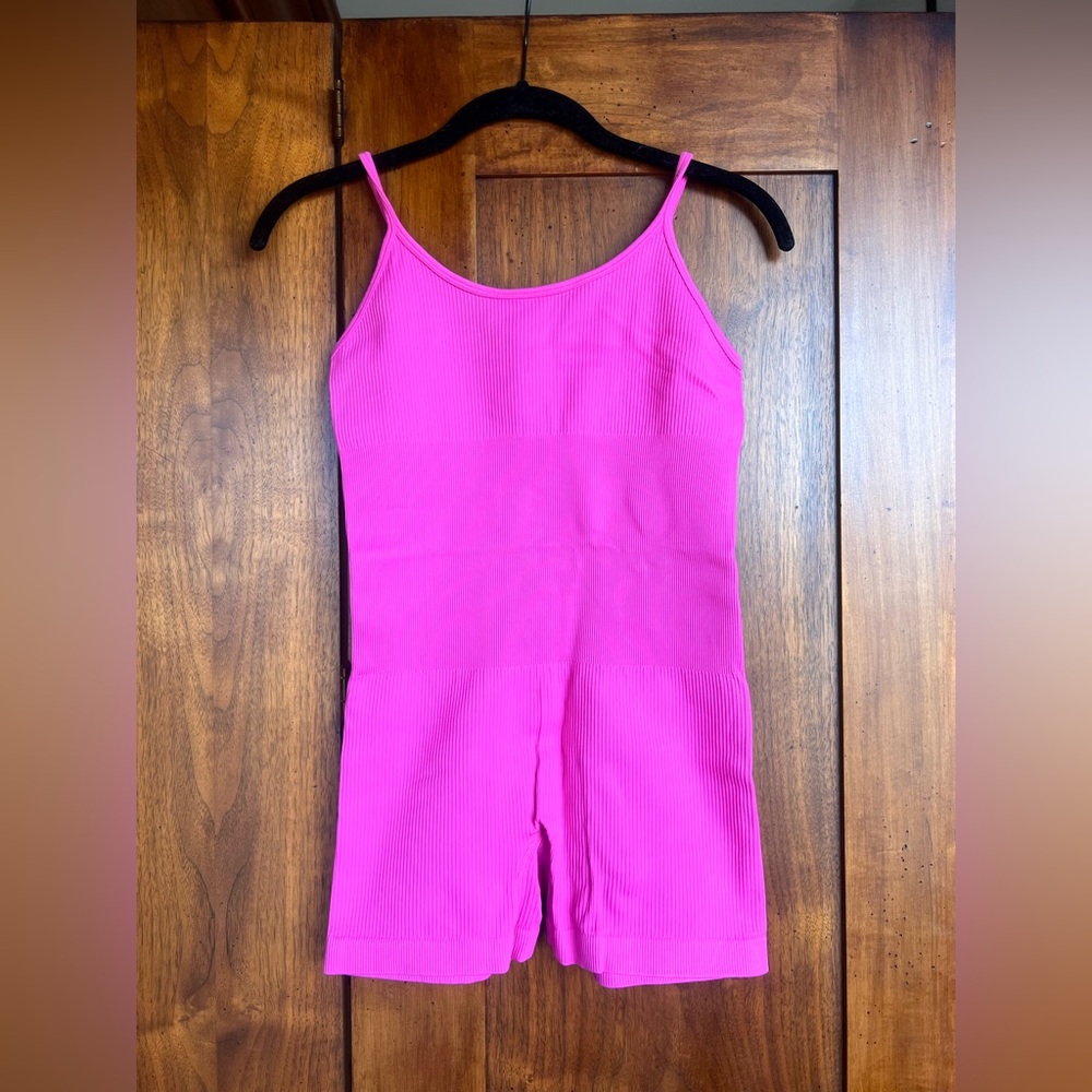 Girls' Pink Ribbed Cami Shorts Bodysuit